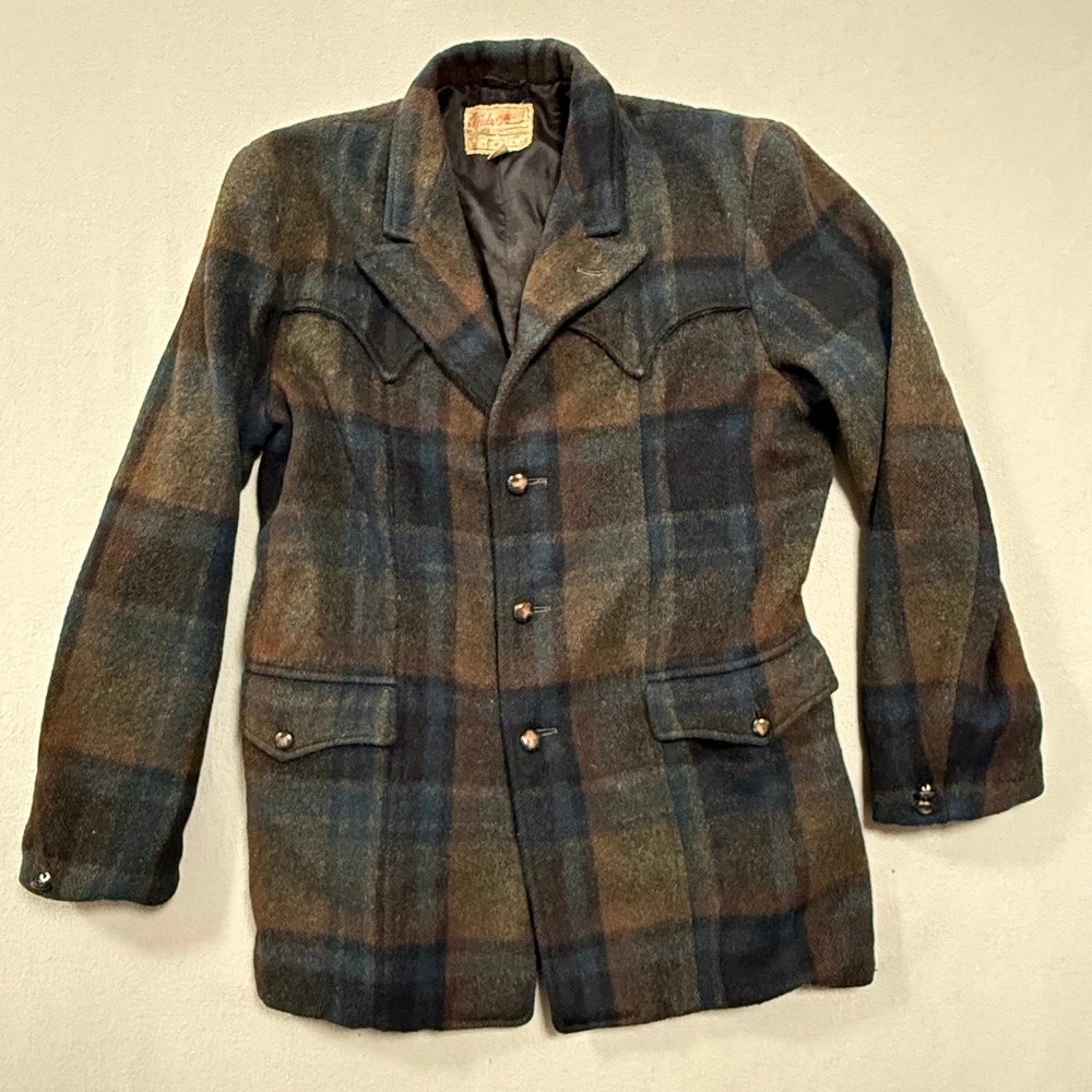 Vintage 50s Field & Stream Wool‎ Plaid Western Ranchwear Blazer Jacket Men 40L